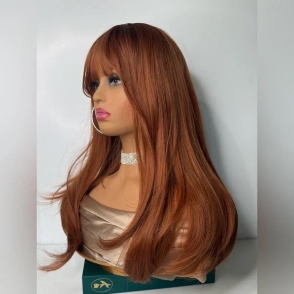 COPPER - AUBURN 20 In Wig with Bangs - Realistic Look - Picture 1 of 9